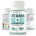 Max absorpsjon vitamin K2 + D3 (5000IU) 90 Veggie kapsler fra MK-7 (Menaquinon-7) og kolekalciferol (med BioPerine) 3-måneders forsyning – D3 med K2 for sunn hjerte og sterke bein | Ikke-GMO