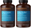 Elementer Kalsiumkompleks med vitamin D, 250 mg kalsium (3 pr. servering), vegansk, 195 kapsler (Packing May Vary), støtter sterke bein og immunhelse (Pack of 2)