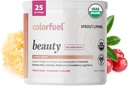 Sprout Living, Colorfuel Beauty Powder Drink Mix, Organic Superfoods + Adaptogens | Håret, Hud & negler Støtte, Vegan kollagen Boost, Biotin, Silica, Vitamin C, Super Berry Flavor (25 Serveringer)