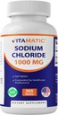 Vitamatisk natriumklorid 1000mg – 365 tabletter Electrolyte Replenisher & Hydration Support – Ikke-GMO, Glutenfri