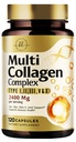 Multi collagen Peptides 2400mg for kvinner – Best Hydrolysert Collage Complex med 5 typer (I, II, III, V, X) - Gras Fed - Håret, huden, neglen, bein og felles støtte for skjønnhet og velvære – 120 kapsler