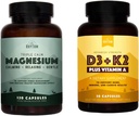 Naturlig Rhythm Triple Calm Magnesium 150 mg - 120 kapsler - Magnesium kompleks forbindelse Supplement W / Naturlig Rhythm Vitamin D3 + K2 (MK7) Plus vitamin A, for bein, hjerte, og immun helse, 30 kapsler