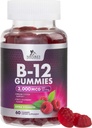 B12 Vitaminer Energi Gummies 3000 mikrog - Ekstra styrke B 12 Gummy for metabolisme og immunsystem støtte - Chewable Dietary B12 Kosttilskudd for voksne og barn Koffein Gratis Gummy Vitamin - 60 Gummies