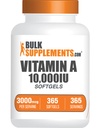 BulkSupplements.com vitamin A 10000 IU Softgels - som Retinyl Palmitat, Vitamin A Supplement - for Eye & Immune Support, Glutenfri, 1 Softgel per servering, 365 Count (Pack of 1)