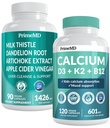 Kalsium D3 K2 B12 (1pk) og leverstøtte (1pk) Supplement Bundle - Potent Vitaminer for bein, hjerte, leverfunksjon, og immunstøtte - Ikke-GMO, Vegan, Glutenfri