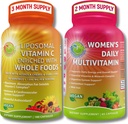 Antioksidant og immunitetsstøtte Bundle - Liposomal Vitamin C 1500mg med organisk Acerola Cherry & Camu Camu + kvinners daglige multivitamin med jern, supermat, probiotika og enzymer - Vegansk, ikke-GMO