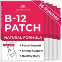 B12 Patches (Pack of 36) - 100% naturlige vitamin patches for kvinner, energi, fokus og kroppsstøtte, selvklebende gjennomsiktige patches - forbedret formel