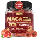 Maca rot fylte gummier 2000mg for kvinner menn | sukker gratis | organisk svart, rød, gul Maca rot Supplement Gummy Chews med Ashwagandha Ginseng & sink | Vegansk, ikke-GMO, Grapefrukt flavor, 60 greve