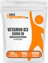 BulkSupplements.com vitamin D3 pulver - Kolekalciferol, 5000 IE - Glutenfri, 50 mg (125mcg vitamin D3) per servering, 100g (3.5 oz) (Pack of 1)