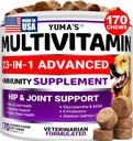 Hunde multivitamin Chewable med glukosamin - Hundevitaminer og kosttilskudd - 170 behandlinger - Senior & valp multivitamin for hunder - Hip & felles støtte - Immunhelse, Hud, hjerte, digestion, probiotika