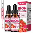 Liquid Iron Supplement for kvinner menn og barn Multivitamin Jern Drops med Folate, Vitamin C, B6, B12, sink for anemi, jernmangel, blodbuilder, energi - naturlig jordbær Flavor, Vegan 4 Fl Oz