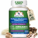 Kreftvitenskaper Organic Mushroom Supplement Kapsler - 1500 mg Non-GMO Wellness Mushroom Complex 40% Beta-Glucans - Turkey Tail, Reishi, Cordyceps, Chaga Ekstrakt for hjerne- og immunstøtte 120 Kapsler