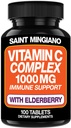 C-vitamin 1000mg med eldrebær Supplement - dobbel standard dosering med 14 spesifikt formulerte ingredienser - 100 kapsler / 3 måneders forsyning