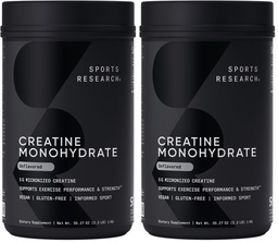 Sports Research Creatine Monohydrate - Gain Lean Muscle, Improve Performance and Strength and Support Workout Recovery - 5 g Micronized Creatine - 35.27 oz (Pack of 2)