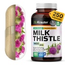 BIO KRAUTER® Melke Thistle Supplement for Liver Cleanse & Detox - ren vegansk melk Thistle Extract 1400 mg per servering Сontains Silymarin - 250 kapsler, 125 dagers forsyning, ikke-GMO