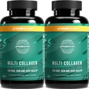 Primal Harvest 2 Pack, Multi collagen piller for kvinner og menn (type I, II, III, V, X) collagen kosttilskudd for kvinner og menn, 120 kapsler w/Vitamin C for hår, hud, negler collagen peptider piller