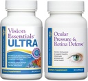 Premium Eye Health Bundle Inkluderer Visjon Essentials ULTRA for Macular & Retinal helse, Eye Strain, Okulært trykk, tørre øyne, og okulært trykk og retinaforsvar for ytterligere sunn intraocular