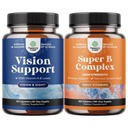 Bundle of Complete Eye Health Supplement for voksne for visjon tørre øyne trykk og blått lys beskyttelse og vitamin B kompleks voksen multivitamin for immunstøtte Mood Boost og minne Supplement