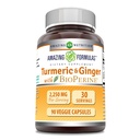Amazing Formler Turmeric Curcumin & Ginger med BioPerine Supplement | 2250 Mg | 90 Veggie Kapsler | Ikke-GMO | Glutenfri | laget i USA