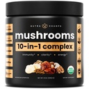 NutraChamps Organic Mushroom Powder - 10-i-1 Kompleks - Mushroom Supplement pulver blanding for minne, fokus og immunstøtte - 8 oz (8,0 OZ, Mushroom Blend)