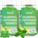 2 pakke klorofyll gummier med organiske supergrønn, naturlig antioksidant, energiforsterkning, immun støtte, digestion, hudpleie, kvinner og menn, voksen og barn - 120 vegansk organisk gummi