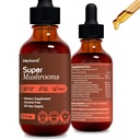 Super Mushrooms 8-in1 - 2 fl oz flytende ekstrakt - Brain Booster & Immune Support Drops - Reishi, Lion's Mane, Cordyceps, Chaga, Miteke, Tyrkia Tails, Shiitake, Agaricus - høy styrke - 45-dagers Supply