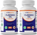 Vitamatic 2 Pack Flaksfrø Olje 1200 mg 120 fra kaldt presset Flaksfrø - 675 mg ALA Omega 3 fettsyrer for å forbedre hjerte helse