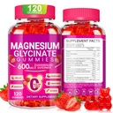 Magnesium Glycinate Gummies 600 mg, Chewable Sukker Free Kalium Magnesium Gummies med magnesium Glycinate, vitamin D, B6 og CoQ10 for søvn, avslapning, hjerne og muskel, 60 dagers forsyning