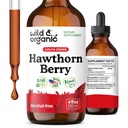 Wild & Organic Hawthorn Berry Tinktur 600 mg - flytende Hawthorne Berry Supplement for generell støtte - Vegan, Sukker & alkoholfri frukt ekstrakt dråper - 4 fl oz