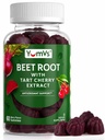 YUM-V'S Beet Root Gummies med Tart Cherry Extract - Berry Flavor Beetroot Gummies - Beet Chews for blodsirkulasjon og antioksidant støtte - Røde Beets Gummies (Berry 60 Count (Pack of 1)