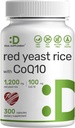 Deal Supplement Rød Yeast Rice 1200mg Per Serving med CoQ10, 300 kapsler – Antioksidant støtte – ren Monascus Purpureus pulver kilde – Citrin gratis, ikke-GMO