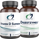 Designs for Helse Vitamin D Supreme + Digestzymer Digestive Enzymes Bundle - Vitamin D3 5000 IU med 2000mcg vitamin + Digestion støtte Enzymer med Betaine HCl - 2 Produkter