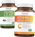 Spar $ 4 (12% avslag) - Herbal Immune Bundle - Olive Leaf Extract (Non-GMO) Super styrke: 20% Oleuropein 750 mg caps og immunstøtte - Vitamin C med sink, vitamin D, eldrebær & Echinacea (Non-GMO)