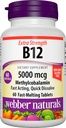 Webber Naturals vitamin B12 5000 mcg, 60 count, rask oppløsning tabletter, vitamin Supplement støtte for energimetabolisme, immun- og hjertehelse, vegetarisk formel, 60 dagers forsyning