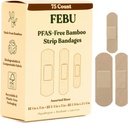 FEBU Eco-vennlig Bamboo Fabric Bandages ® PFAS Free Fleksible Fabric Bandages ® Naturlig Hypoallergenic Bandage for Scrapes, Cuts & First Aid ® Fullkomponerbar, Latex Free Bandage ® 75 Count Strip