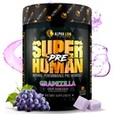 ALPHA LION Superhuman Pre Workout pulver, Beta Alanine, L-Taurin & Tri-kilde-kaffein for frigjørende energi og fokus, Nitric Oxid & Citrullin for pumpe (21 Serveringer, Grapezilla)
