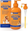 Wild Alaskan Salmon Olje for hunder og katter, Fish Oil Omega 3 Kosttilskudd med EPA & DHA for hud og Coat, Immune, Hjerne, Joint og Heart Helse, Hund & Cat Fish Oil Kosttilskudd med pumpe- 8 oz