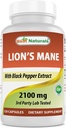 Best Naturals Lions Mane Mushroom Supplement 2100mg - 120 Kapsler - støtter mental klarhet, fokus og immun helse - Lagt svart pepper for maksimal absorpsjon