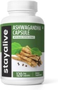 STAY ALIVE Ashwagandha med svart pepper, 10:1 Ekstrakt, 120 piller, 100% ren rotpulver, ekstra styrke kapsler, ikke-GMO & glutenfri Ashwagandha Supplementer for kvinner og menn