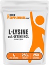 BulkSupplements.com L-Lysine pulver - Lysin Supplement, Essential Amino Acid, for immun støtte - Glutenfri, 1g per servering, 250g (8,8 oz) (Pack of 1)