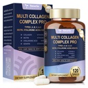 18-i-1 Collage Pro med hyaluronsyre, keratin, Biotin, VIT A C & E for hud, hår, negler, ledd og skjønnhet - Multi Collage Peptides kapsler med type I II III V & X for kvinner og menn - 120 Caps