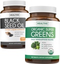 Svart Seed Oil & Organic Super Greens (3-måneders forsyning) Seed & Sprout Bundle of Black Seed Oil (180 kapsler) Kaldpresset Nigella Sativa & Organic Super Greens pulver (180 tabletter) Komplett Superfood