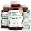 Naturlig Nutra Supreme vitamin D3 400 IU Softgels, Hjelper Boost Immune, Støtte Lungs Helse, Sunshine Vitamin, Hjelper Forbedre Cardiovaskulære Helse, Bein- og tannstyrke, Glutenfri, 100 Softgels