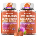 Melk Thistle Liver Detox Gummies, 18-IN-1 Liver Cleanse Detox & Repair Supplement med Berberine, Chicory Root, Turmeric, Artichoke, Dandelion Root, Chanca Piedra, vitaminer B6 B12-Sugar Gratis, Pakke med 2