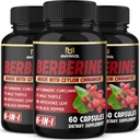 (3 pakker) Berberine Supplement Plus Ceylon Cinnamon, Melke Thistle, Turmeric, Artichoke Leaf, Black Peppe - 6 måneders forsyning - 180 kapsler Totalt