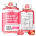 2 pakke sukker gratis kollagen gummier for kvinner menn, multi kollagen peptider Gummies Type II III V X med Biotin vitamin A B C D E for hår hud negler, Jordbær flavor, 120 greve