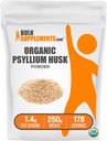 BulkSupplements.com Organic Psyllium Husk pulver - Psyllium Husk pulver for baking, Fiber Supplement - Glutenfri, 1,4g per servering, 250g (8,8 oz) (Pack of 1)