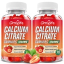 2 Pack kalsium Citrate Gummies, sukkerfri kalsiumcitrat 1000mg for muskel sunne, absorpsjon kalsium kosttilskudd for voksne og barn, jordbær, 120 greve