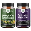 Bundle av ren grønn kaffebønne ekstrakt for antioksidant hjerte helse mental fokus og størrelsesreduksjon og rengjøring og detox Aktivert Charcoal Kapsler for bloating relief og kroppen detox rengjøring