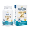 Nordic Naturals Ultimate Omega 2X med vitamin D3, sitronflavor - 60 myk geler - 2150 mg Omega-3 + 1000 IU D3 - EPA & DHA - hjerne, hjerte og immun helse - 30 Serveringer